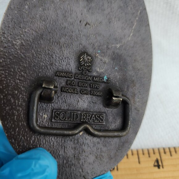 Vintage 70s Award Design Medals Inc. Brass "S" Belt Buckle Floral Flowers - Picture 6 of 6